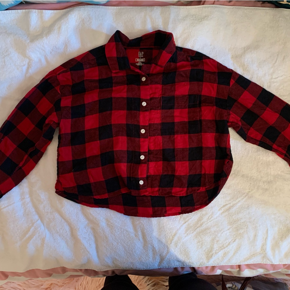 Red and black plaid flannel shirt